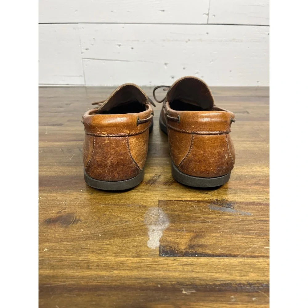 LL Bean Mens Handsewn Camp Mocs Brown Leather Boat Shoes Loafers Slip On